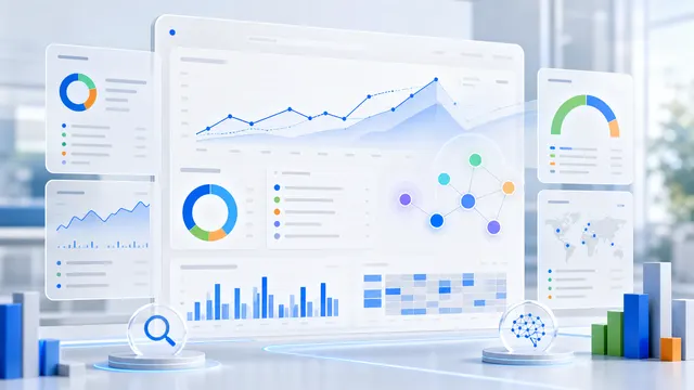 Abstraktes Analytics-Dashboard für AI Visibility, KI-Zitationen, Topics und Citation Share