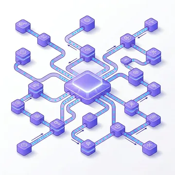KI-Agenten-Illustration mit Workflow-Knoten