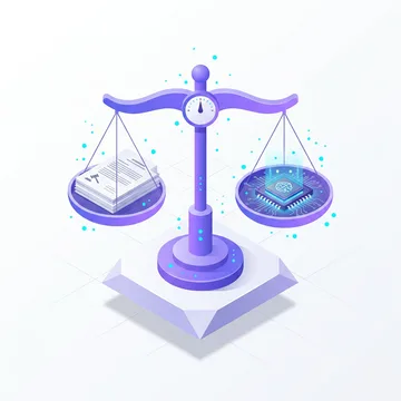 Legal-AI-Illustration mit Akten und Prüfung